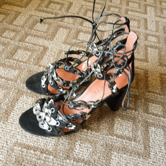 Coach Snakeskin Lace Up Leather Strappy Sandals - Picture 5 of 9